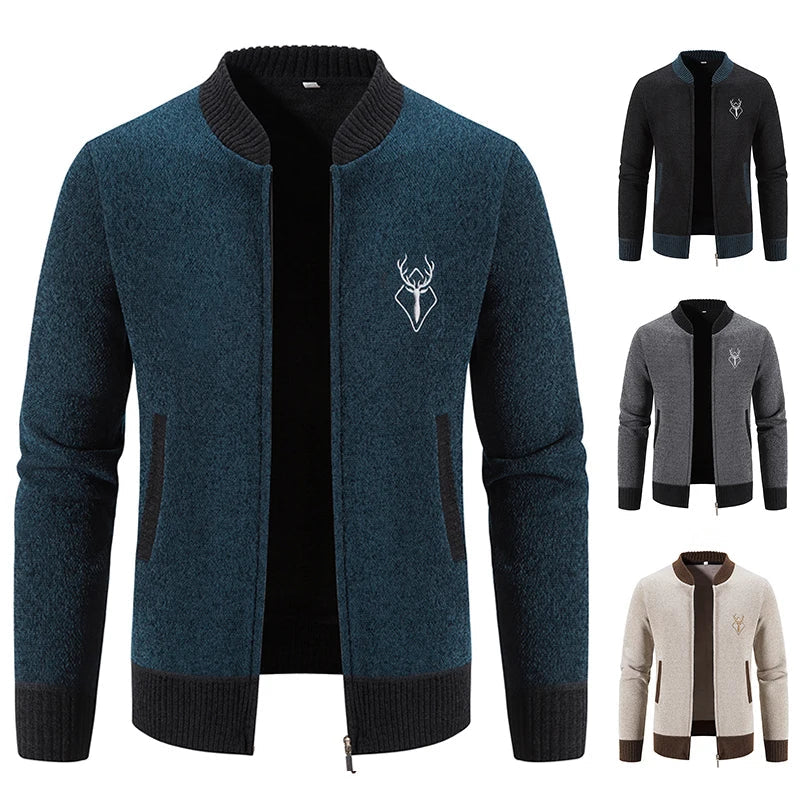 Herren Strickjacke Regular Fit Reißverschluss Strick Warm Leicht Casual Elegant Übergang Alltag