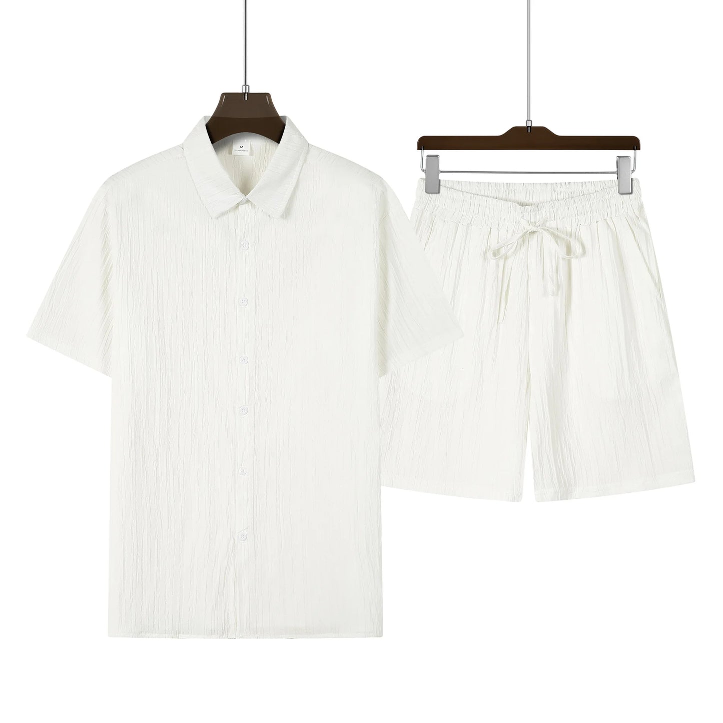 Herren Kurzarm Hemd Set Hellblau mit Shorts Freizeit Zweiteiler Sommer Outfit Knopfleiste