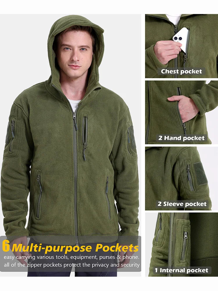 Herren Taktische Jacke Kapuze Langarm Regular Fit Mehrere Taschen Reißverschluss Outdoor Funktionsjacke Allwetter