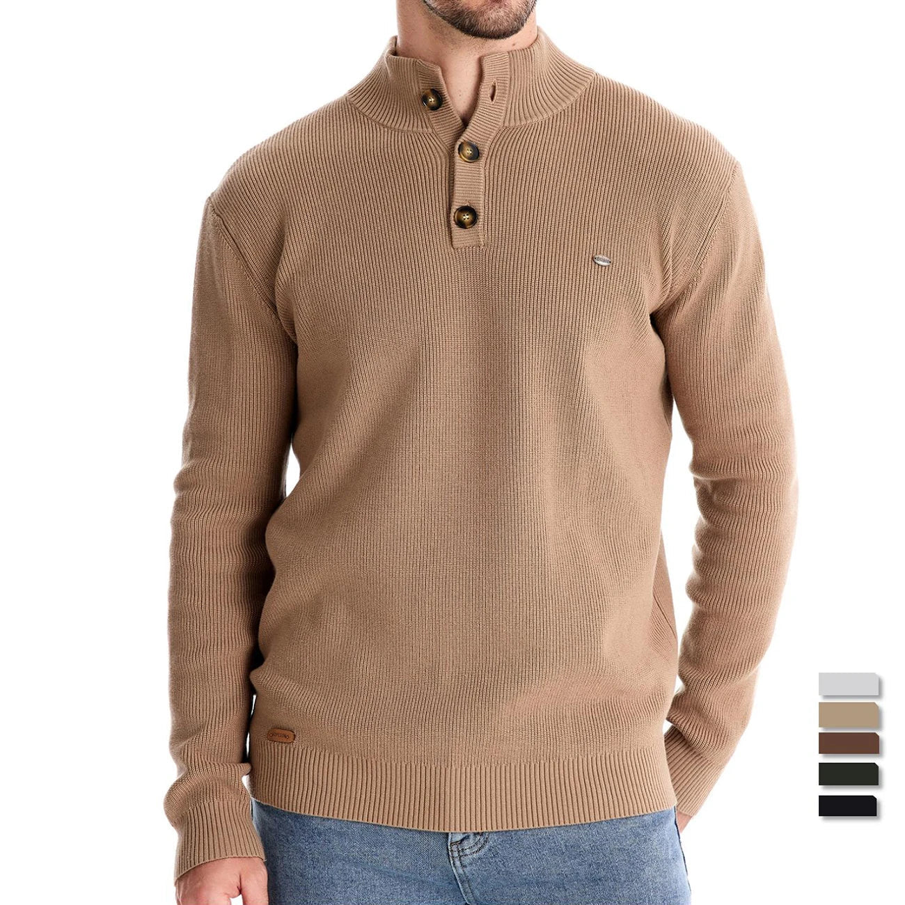 Herren Strickpullover Knopfleiste Rundhalsausschnitt Slim Fit atmungsaktiver Mesh-Rücken und Stoff