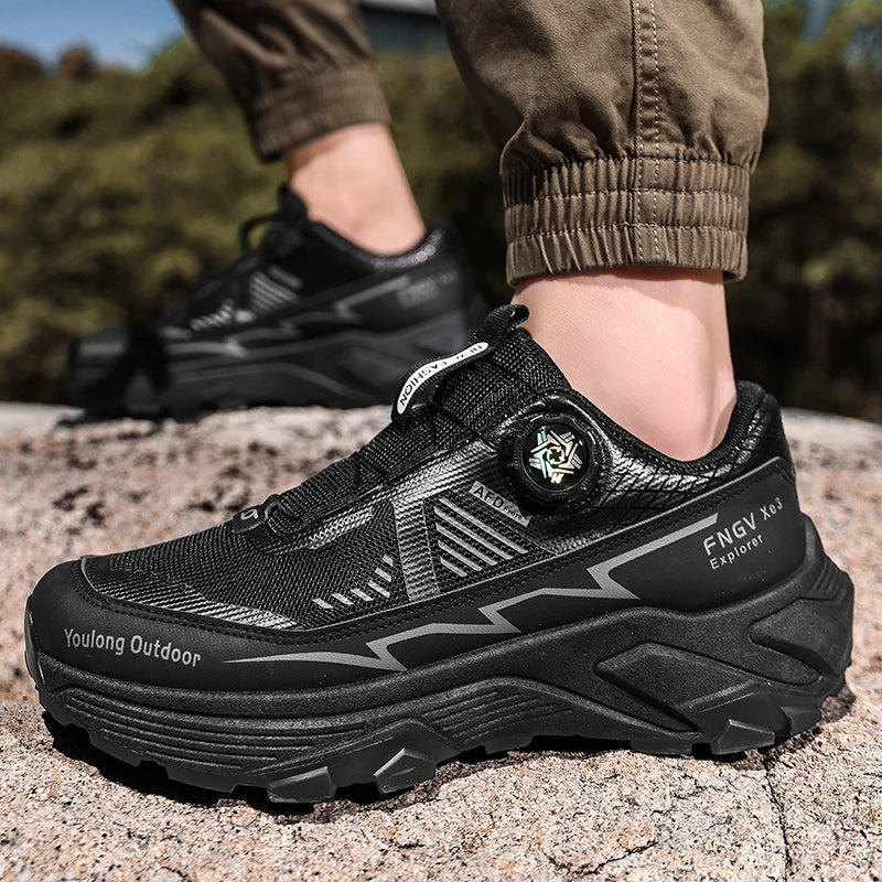 Herren Outdoor Wanderschuhe mit Drehverschluss, atmungsaktive Mesh Trekking Schuhe, rutschfest, Trail Schuhe, Bergsteigen