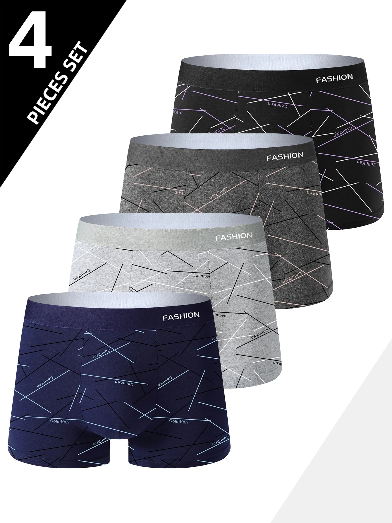 Herren Boxer Shorts 4er Pack Unterwäsche mit Linienmuster atmungsaktiv und bequem
