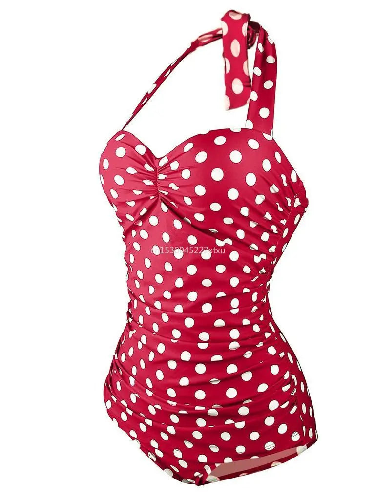 Damen Plus-Size Badeanzug Retro Punkte Einteilig Monokini Bademode