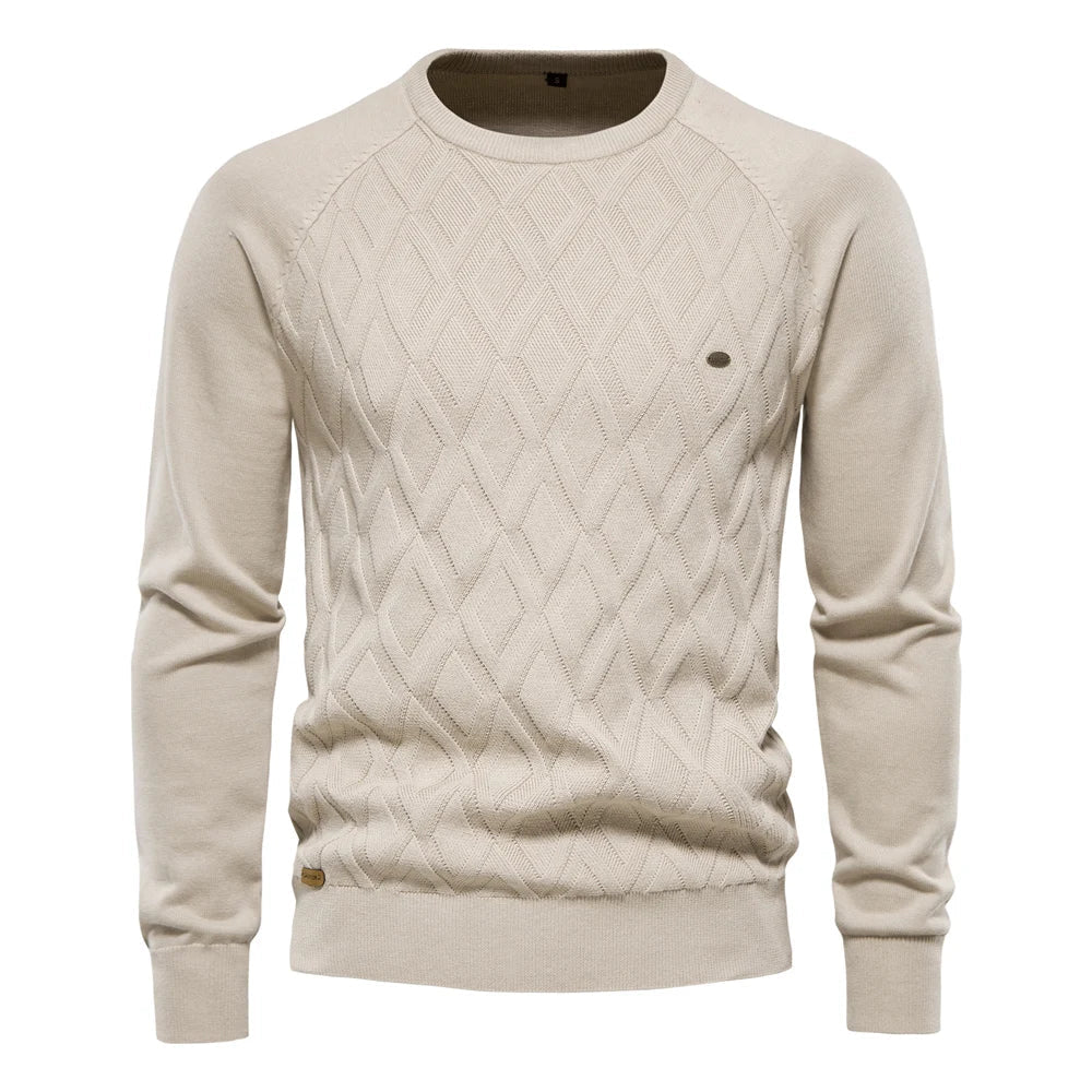 Herren Strickpullover Karo Rundhals Slim Fit elastisch bequem atmungsaktiv