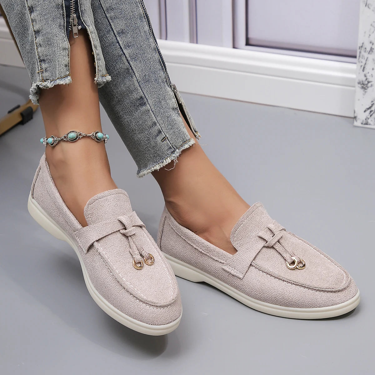 Damen Slipper Retro Schwarz flache Schuhe dicke Sohle bequeme Freizeitschuhe Slip-On