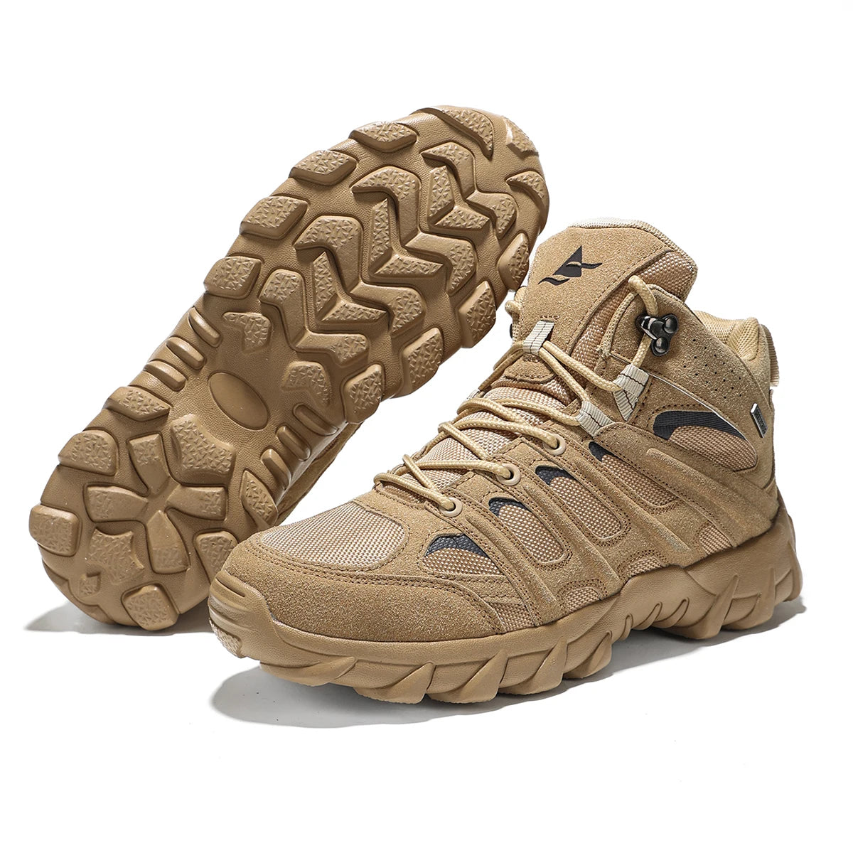 Herren Outdoor Wanderschuhe Beige Mid-Top rutschfest atmungsaktiv Trekking Freizeit Gelände