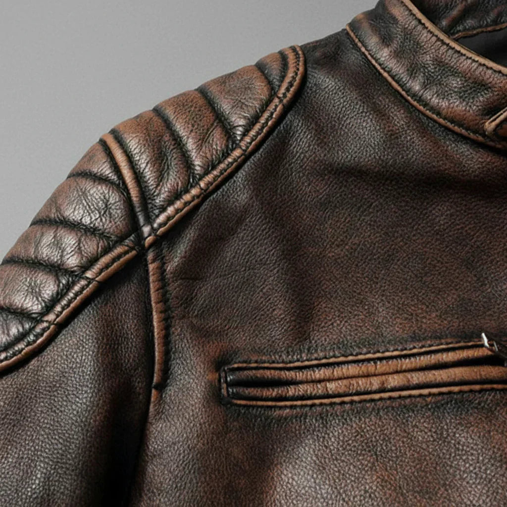 Herren Lederjacke Rindsleder Vintage Look moderne Passform Reißverschlusstaschen