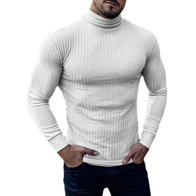 Herren Rollkragen Shirt Slim Fit Langarm Strickshirt Atmungsaktiv Schnelltrocknend für Gym Fitness Bodybuilding