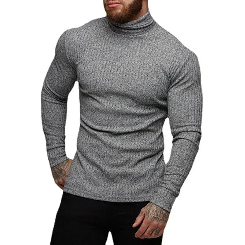 Herren Rollkragen Shirt Slim Fit Langarm Strickshirt Atmungsaktiv Schnelltrocknend für Gym Fitness Bodybuilding