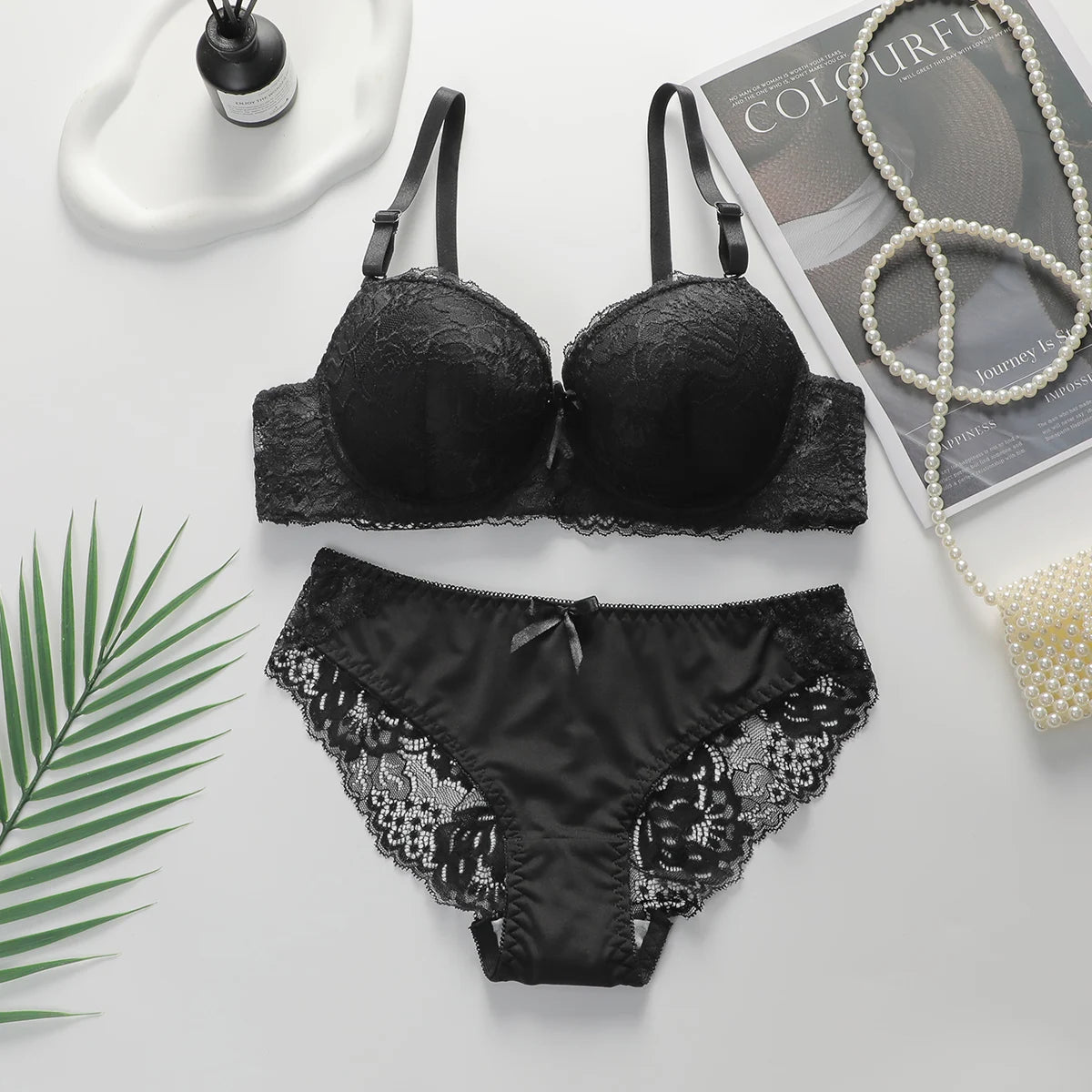 Damen Dessous Set Rot Spitzen BH Slip Set mit Bügel verstellbaren Trägern und Push-up Form