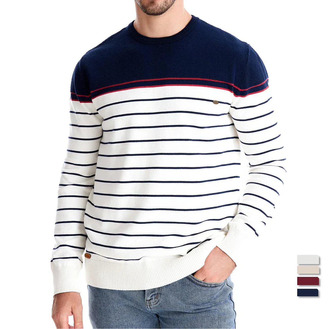 Herren Strickpullover Rundhals Slim Fit elastisch atmungsaktiv bequem Langarm