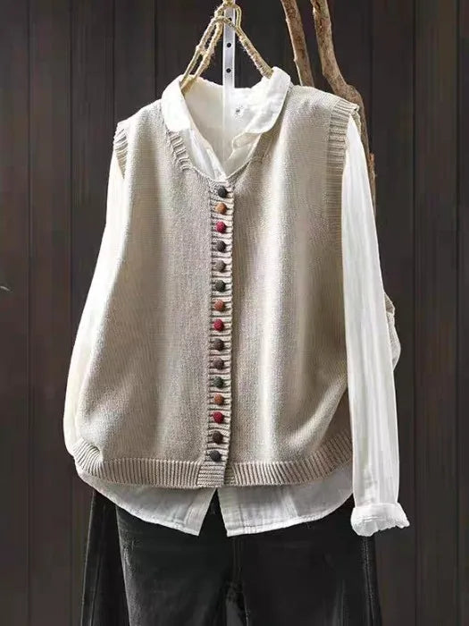 Damen Cardigan Strickjacke Rundhals Knopfleiste Lockerer Schnitt Casual Elegant