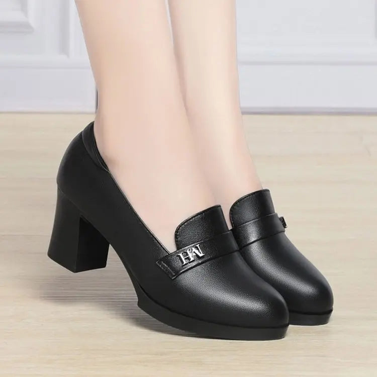 Damen Loafer schwarz Blockabsatz mittelhoch bequem fürs Büro