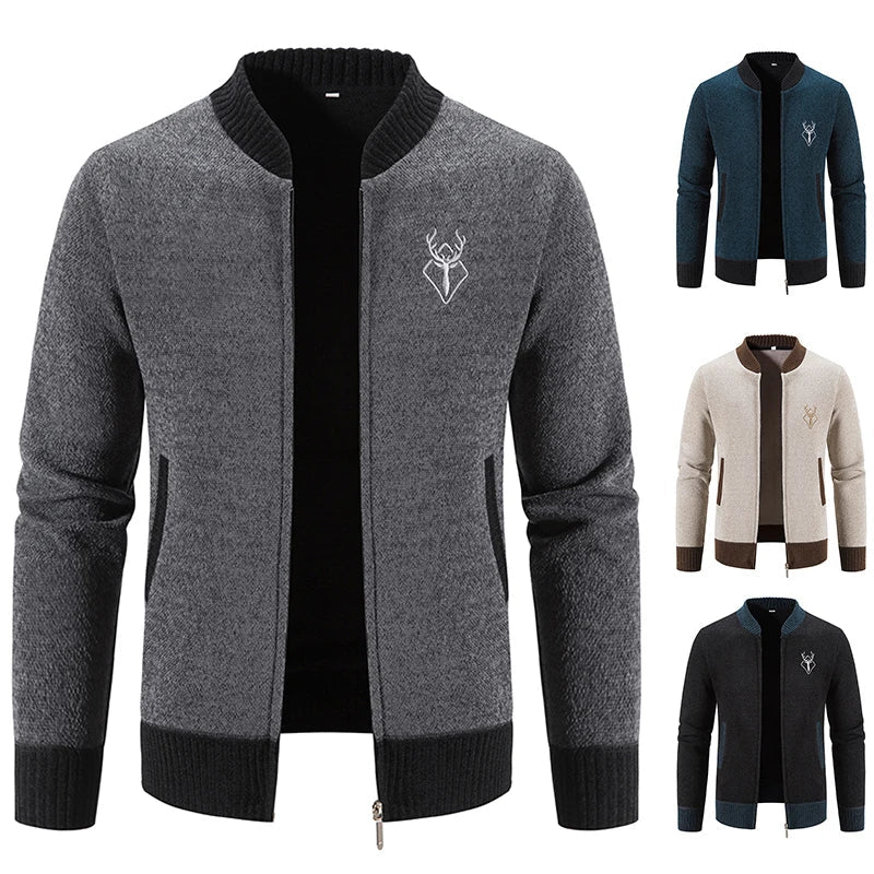 Herren Strickjacke Regular Fit Reißverschluss Strick Warm Leicht Casual Elegant Übergang Alltag
