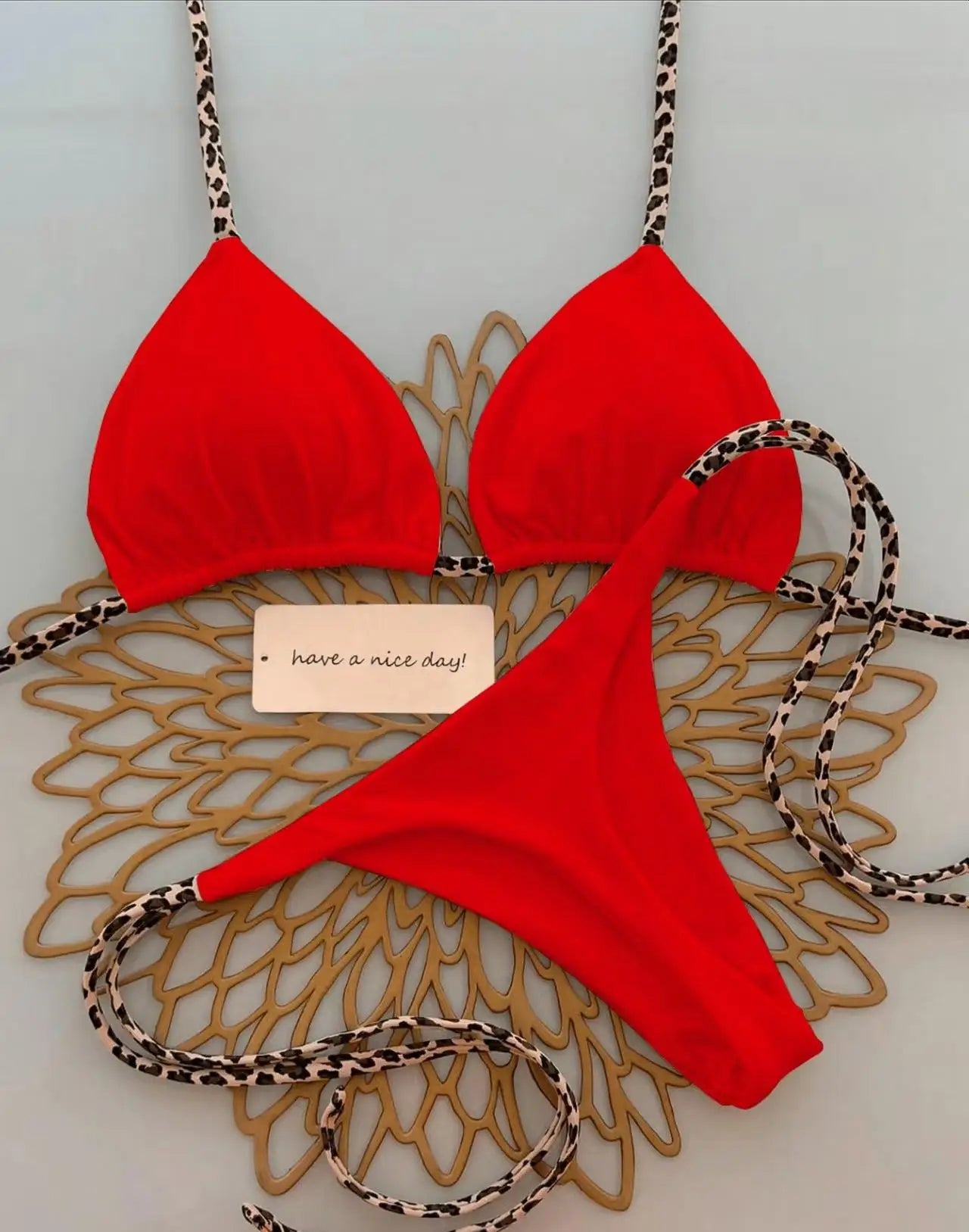Damen Bikini-Set Leopardenmuster Tanga Bademode Strand Badeanzug
