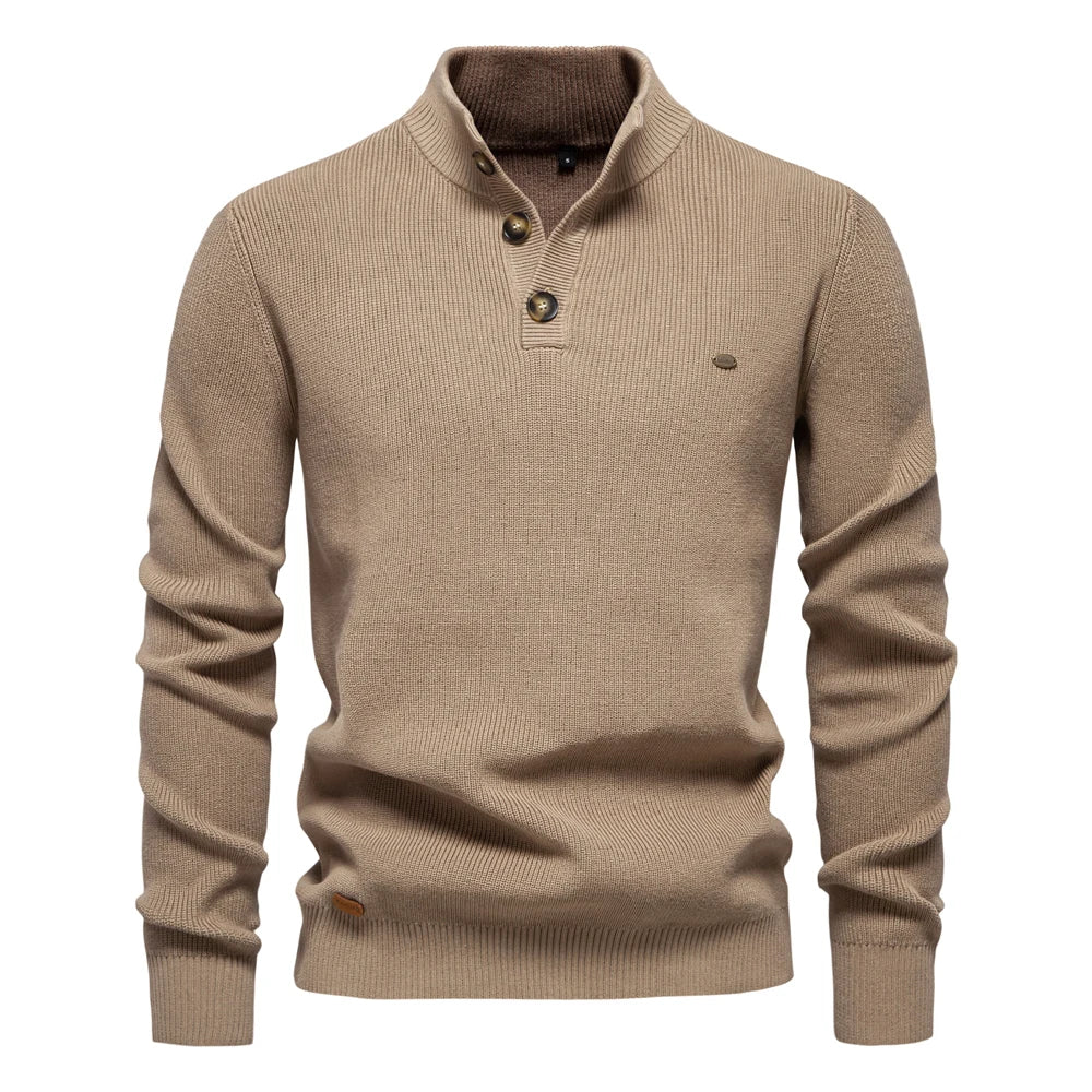 Herren Strickpullover Knopfleiste Rundhalsausschnitt Slim Fit atmungsaktiver Mesh-Rücken und Stoff