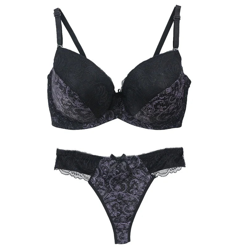 Damen BH-Set Türkis Schwarz Push-up Dessous Set mit Spitze und verstellbaren Trägern