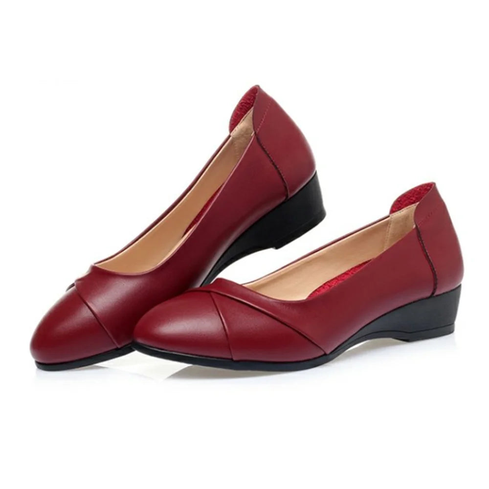 Damen Slip-on Schuhe Schwarz mit Keilabsatz Leicht Bequem Frühlingsschuhe Komfort Halbschuhe