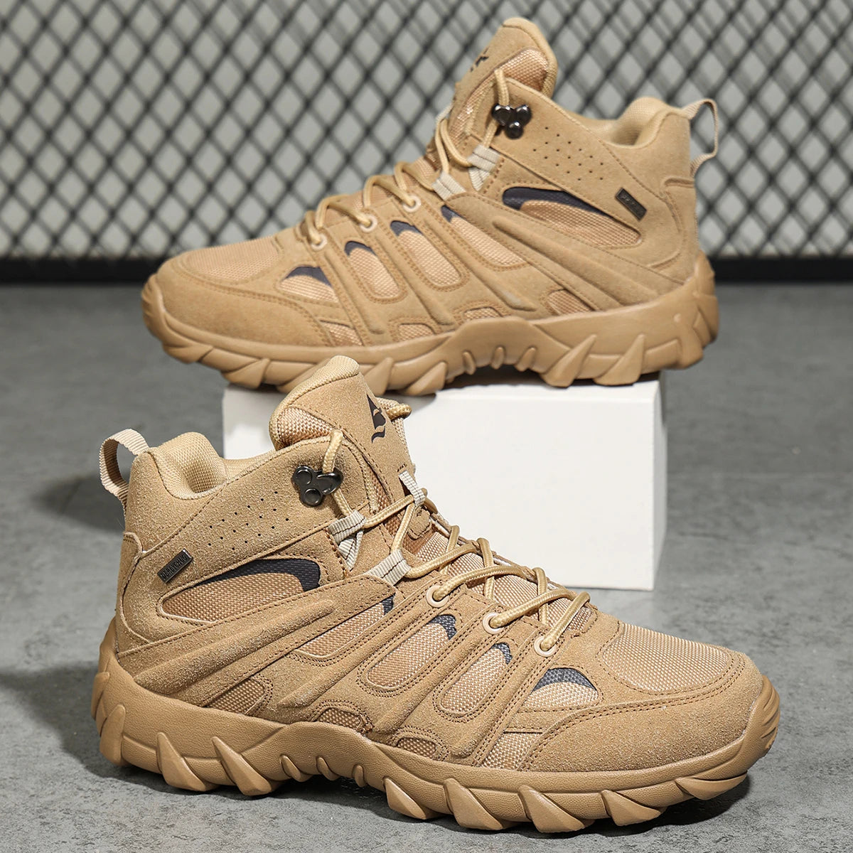 Herren Outdoor Wanderschuhe Beige Mid-Top rutschfest atmungsaktiv Trekking Freizeit Gelände