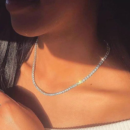 Damen Choker Kette Tennis Chain mit Cubic-Zirkonia Steinen Iced-Out Look Kurze Halskette Hip-Hop Schmuck