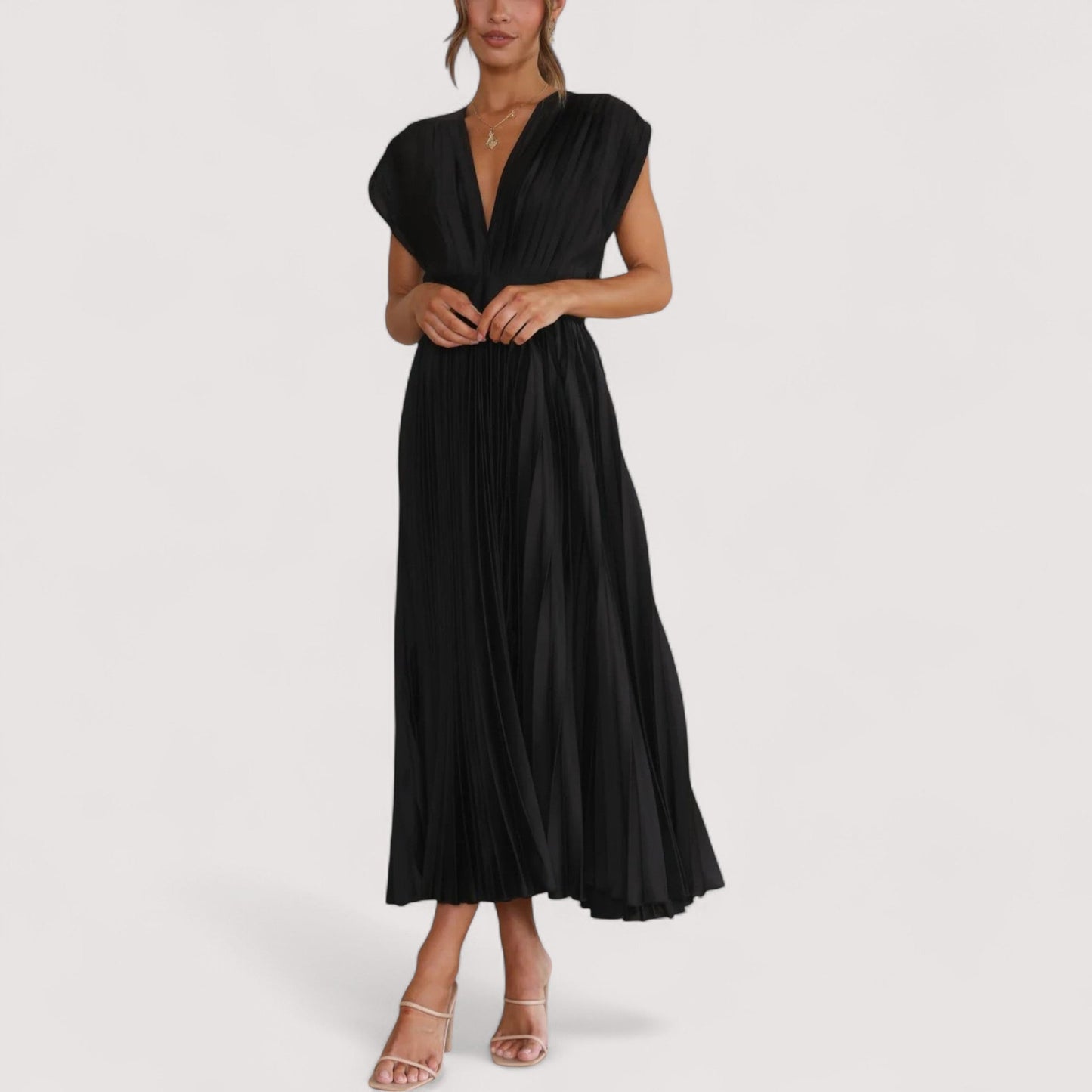 Damen Plisseekleid verstellbare Taille Kordelzug locker Passform elegant fließend