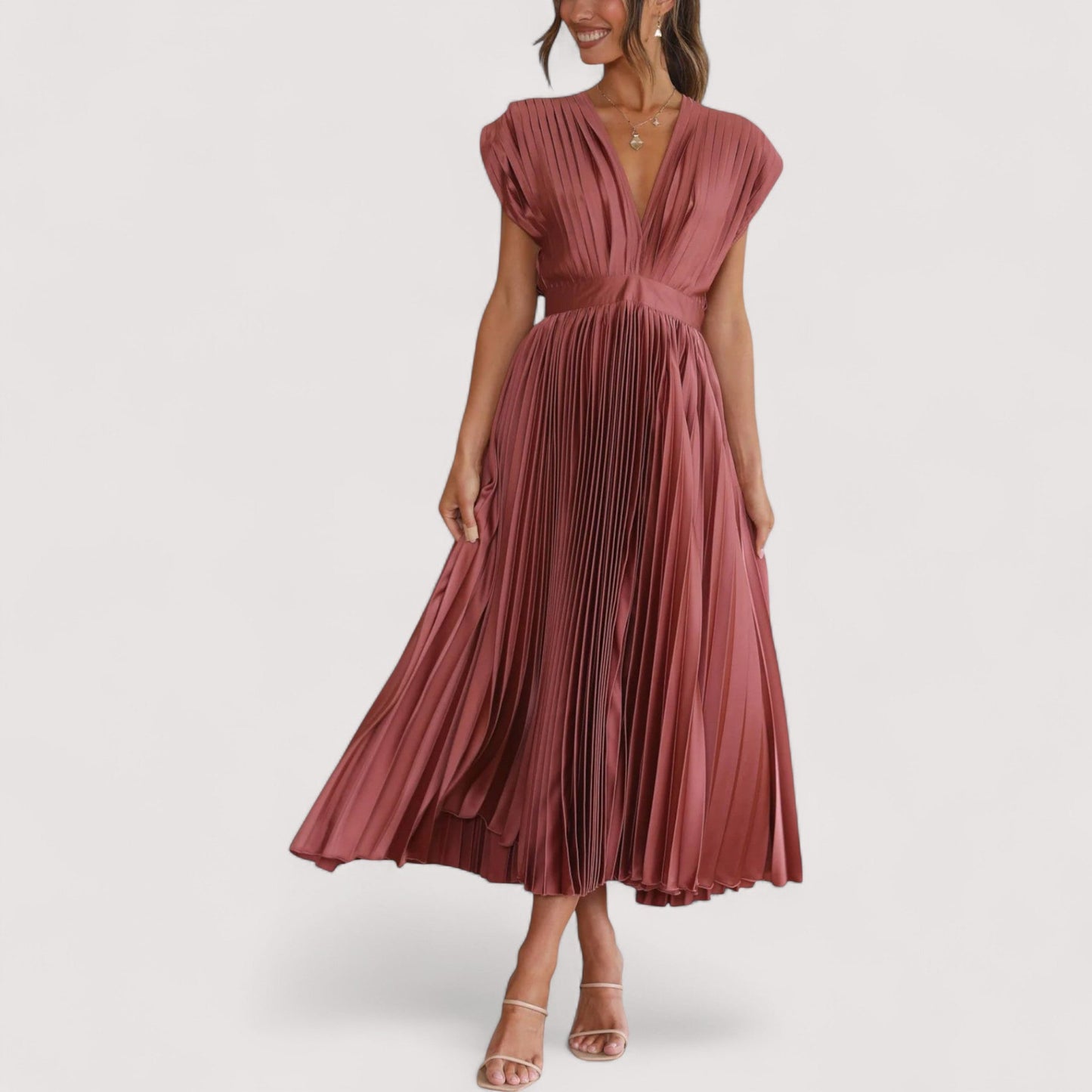 Damen Plisseekleid verstellbare Taille Kordelzug locker Passform elegant fließend
