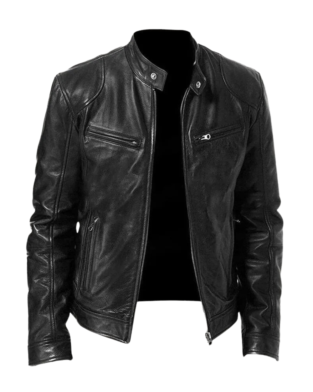 Herren Lederjacke Schwarz Slim Fit Klassisch Reißverschluss Modern
