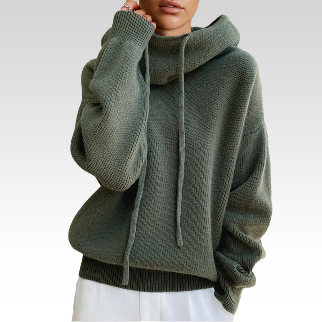 Damen Strickpullover mit Kapuze lose weiche warme bequeme Passform