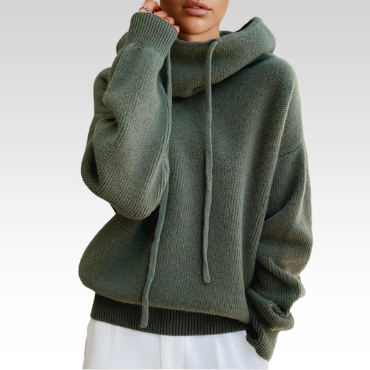 Damen Strickpullover mit Kapuze lose weiche warme bequeme Passform