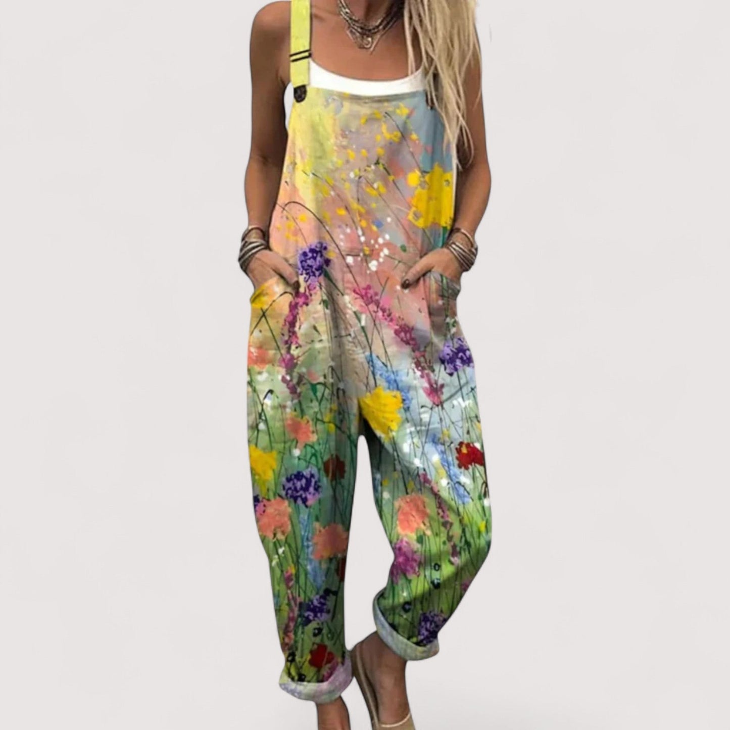 Damen Jumpsuit weit geschnitten, weites Bein, lockere Passform, Taschen, leicht