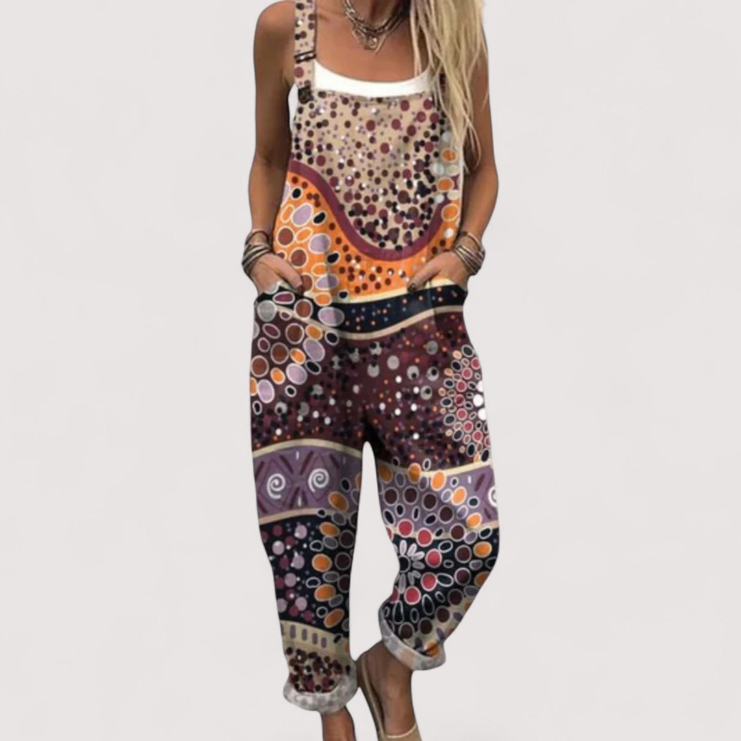Damen Jumpsuit weit geschnitten, weites Bein, lockere Passform, Taschen, leicht