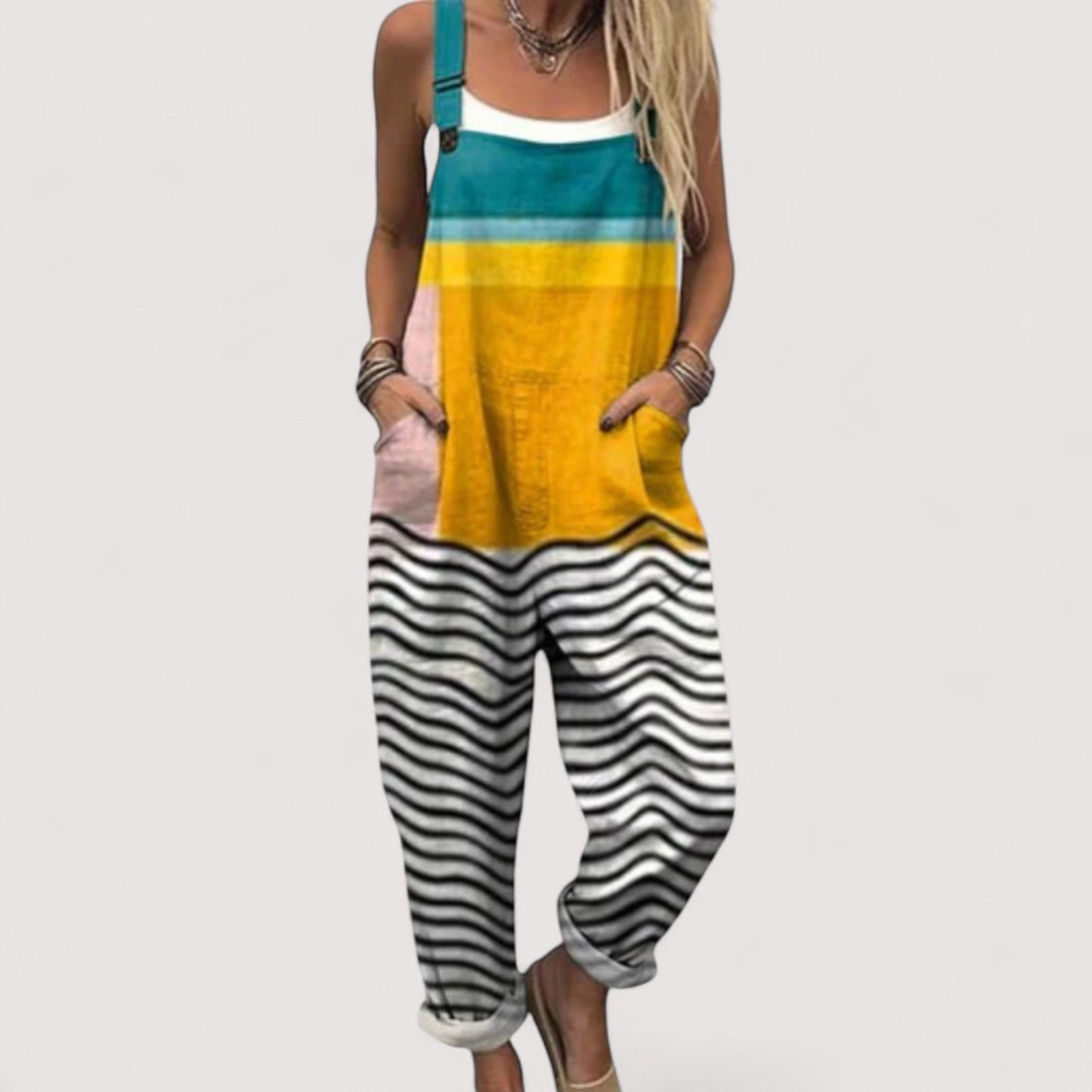 Damen Jumpsuit weit geschnitten, weites Bein, lockere Passform, Taschen, leicht