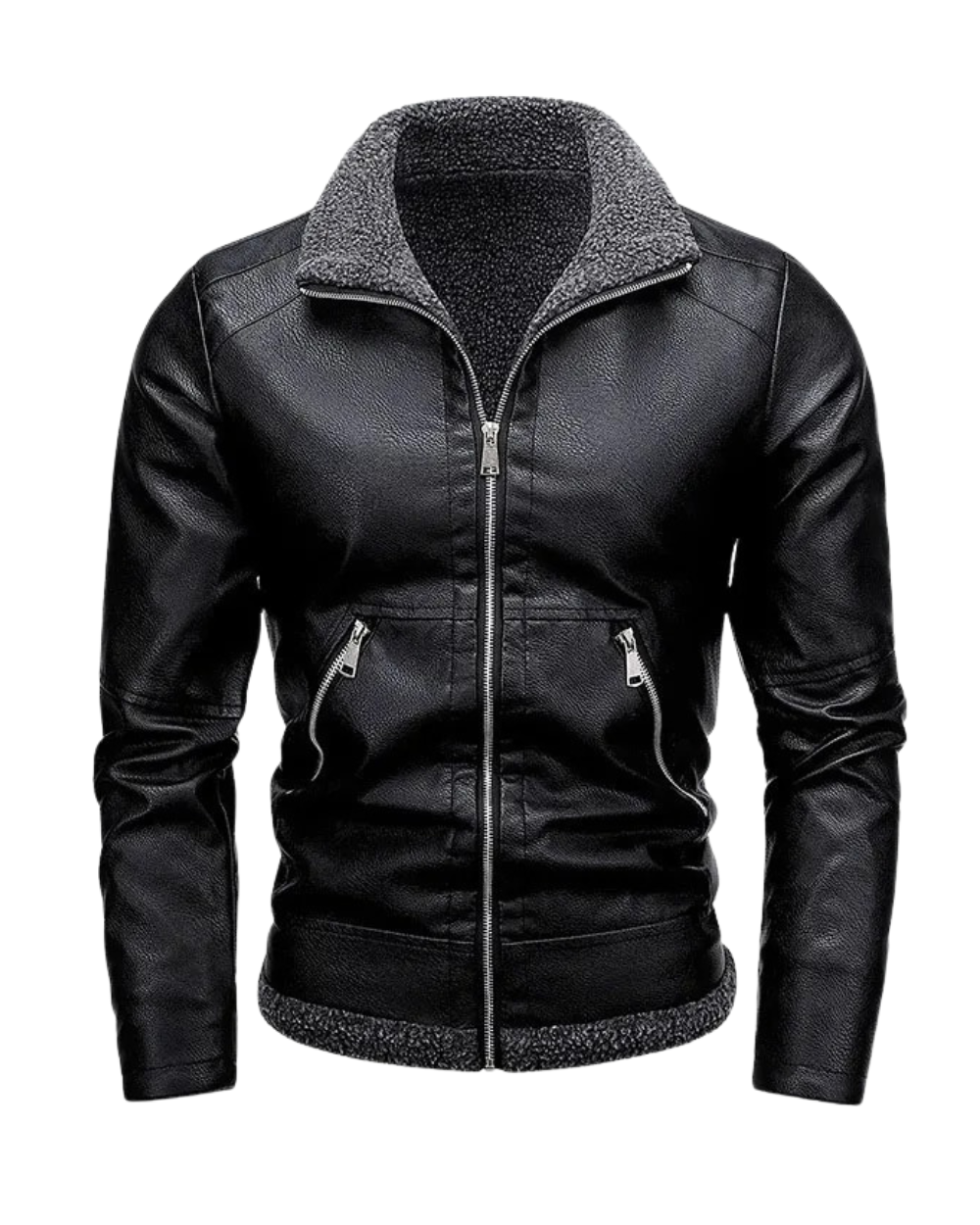 Herren Lederjacke Regular Fit Fleece Gefüttert Warm Elegant Alltag Freizeit Herbst Winter