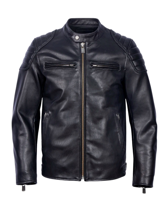 Herren Lederjacke einfarbig Retro Stil Slim Fit Langarm Reißverschluss Freizeit Bikerjacke