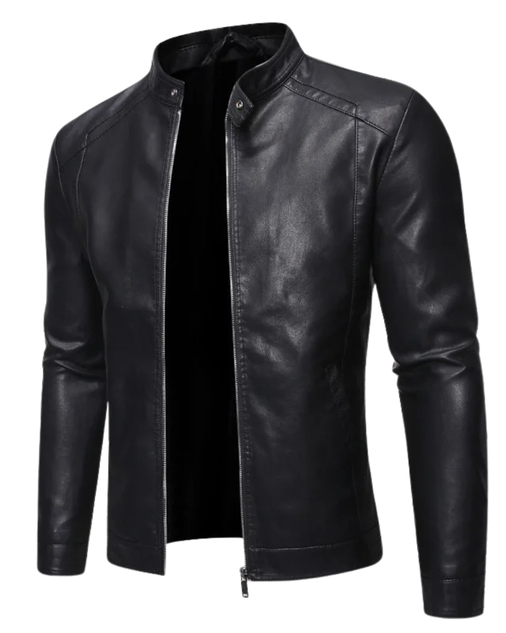 Herren Lederjacke Schwarz Stehkragen Slim Fit Reißverschluss Elegant  Produktbeschreibung: