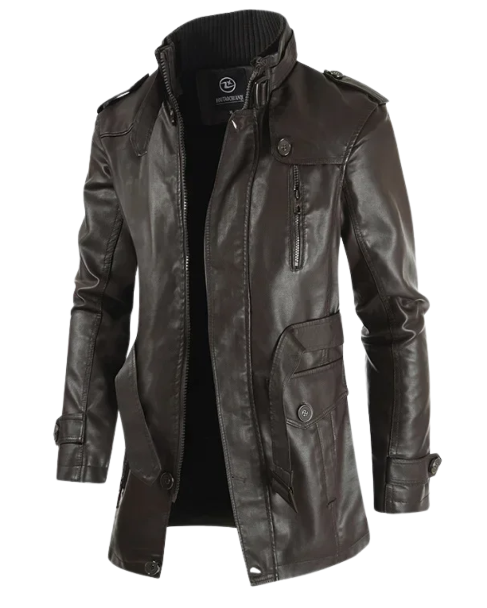 Herren Biker Lederjacke Lang Schwarz Slim Fit Reißverschluss Elegant