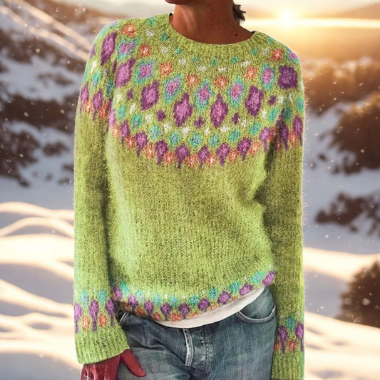 Damen Strickpullover Rundhals Muster Warm Komfort Winter Alltag
