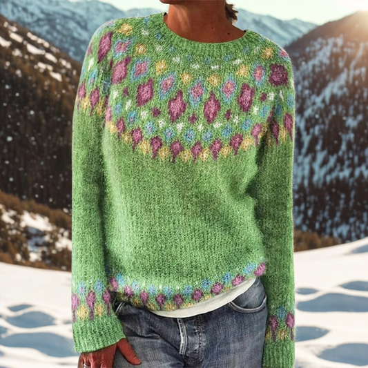 Damen Strickpullover Rundhals Muster Warm Komfort Winter Alltag
