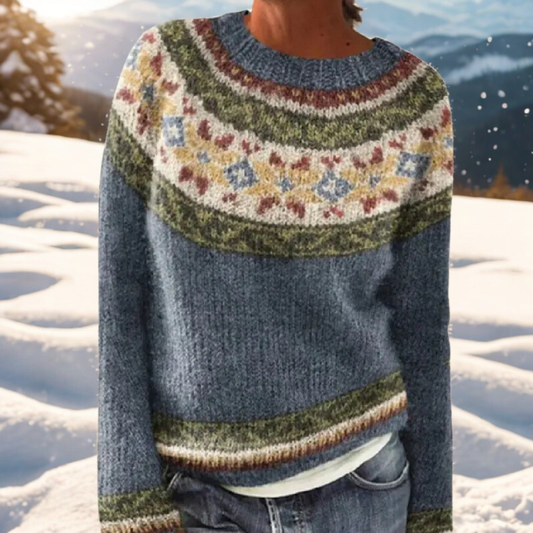 Damen Strickpullover Rundhals Muster Winter Warm Komfort Alltag
