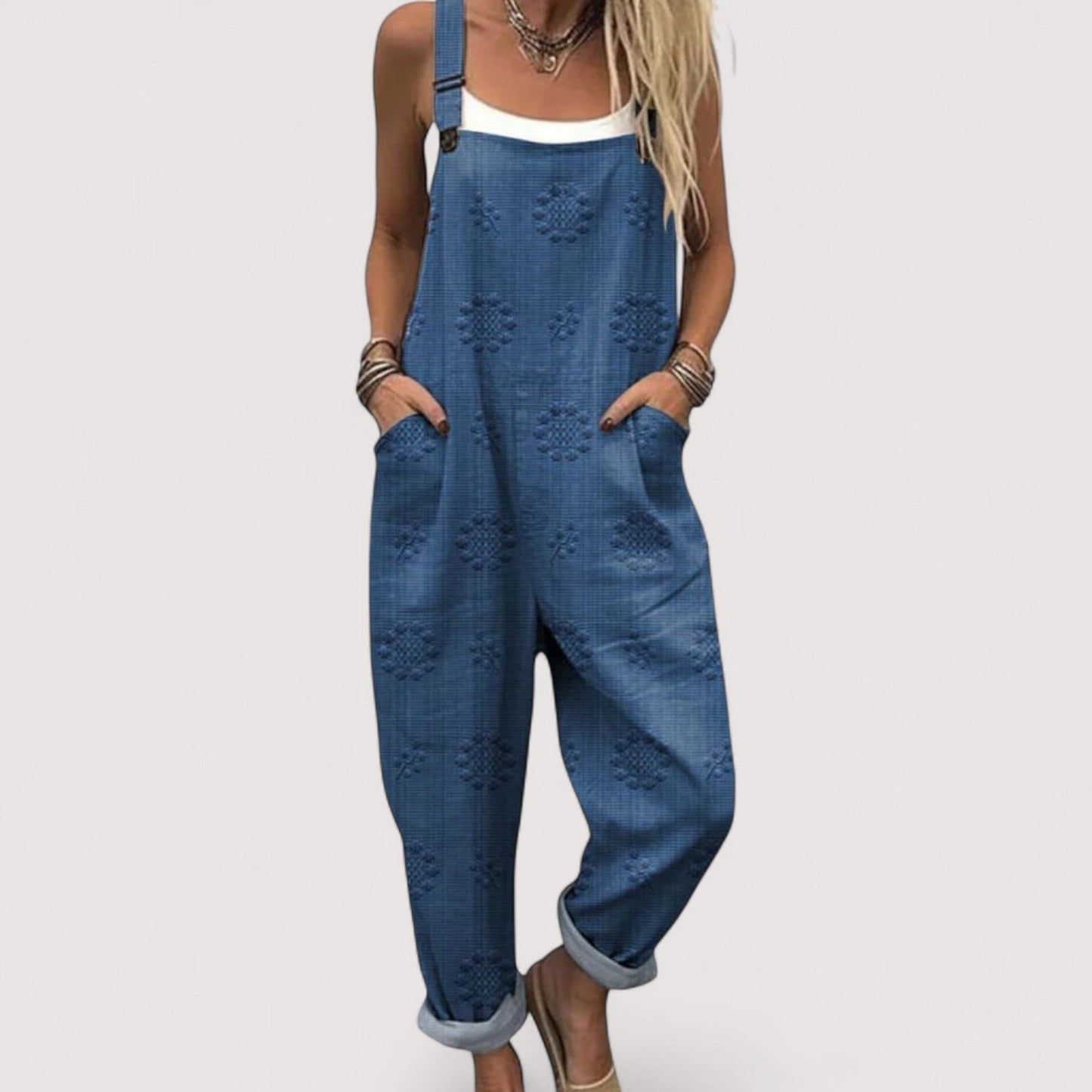 Damen Jumpsuit weit geschnitten, weites Bein, lockere Passform, Taschen, leicht