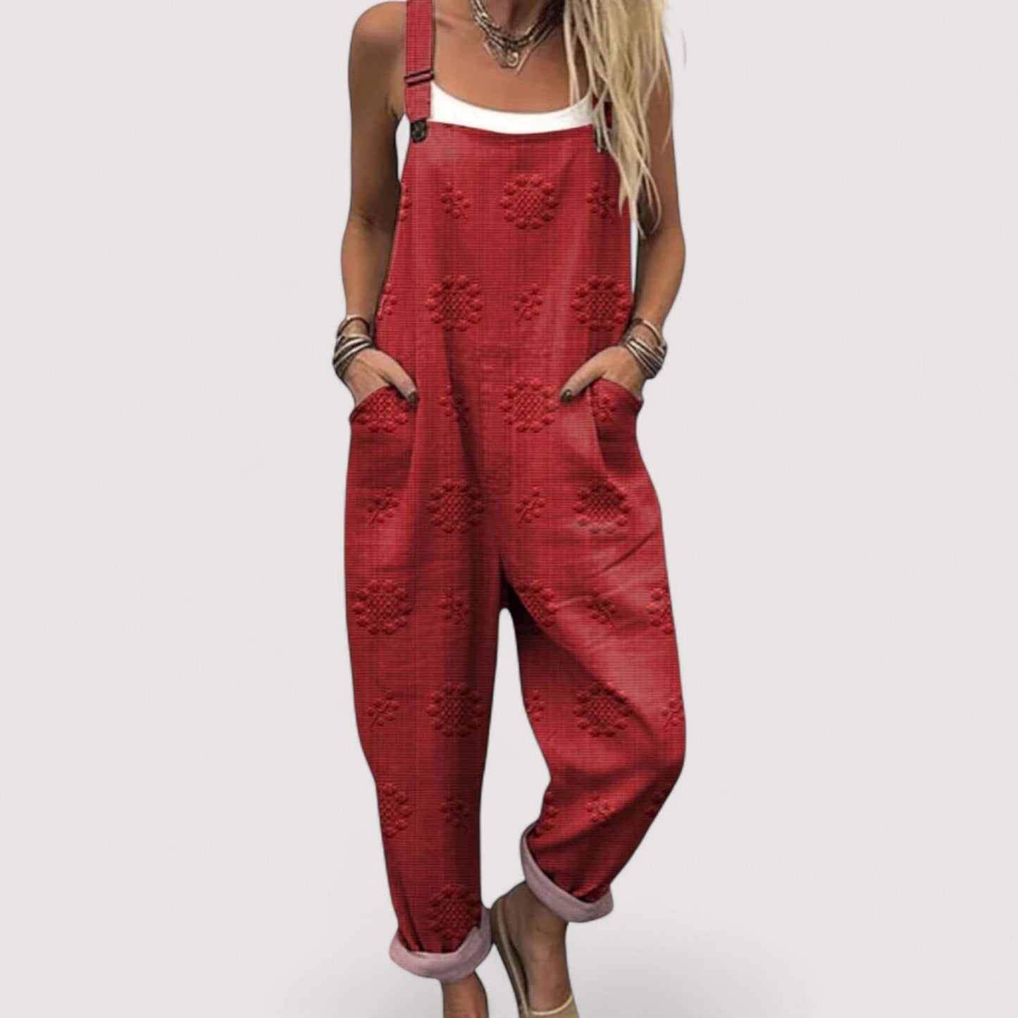 Damen Jumpsuit weit geschnitten, weites Bein, lockere Passform, Taschen, leicht