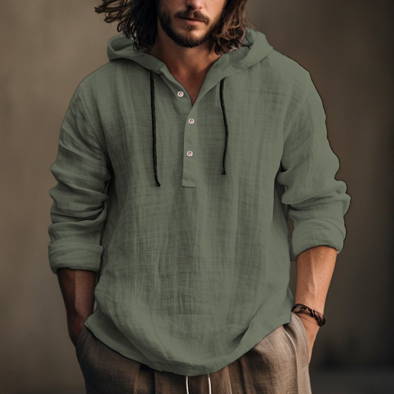 Herren Kapuzenshirt-Langarm-Knopfleiste Kapuze locker sitzend, bequem, vielseitig