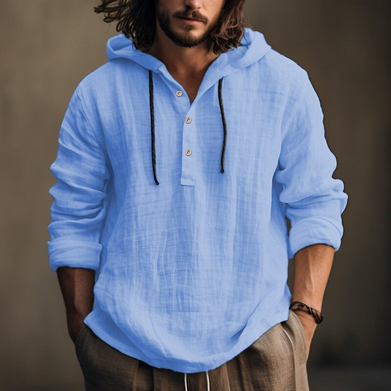 Herren Kapuzenshirt-Langarm-Knopfleiste Kapuze locker sitzend, bequem, vielseitig