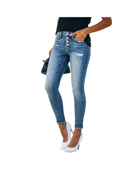 WILHELM | Damen Jeans mit dezenten Abriefeffekten und weichem Stoff