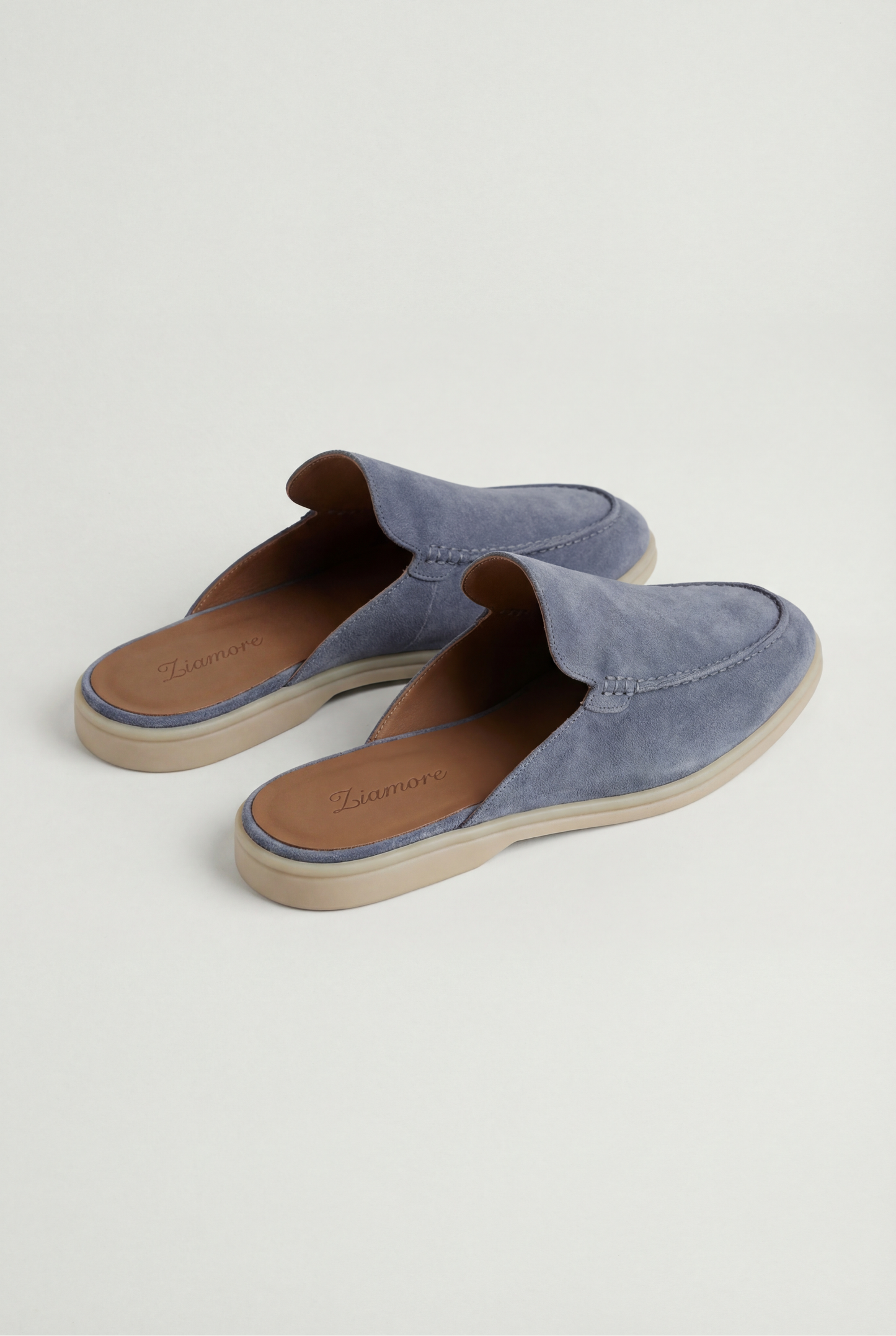 Herren Veloursleder Mule babyblau offen atmungsaktiv mit gepolstertem Komfort