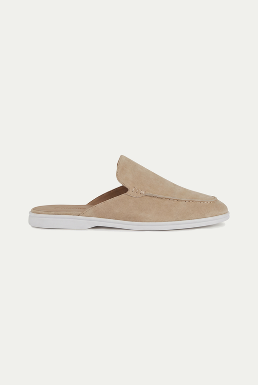 Herren Pantoletten Beige Wildleder Offene Ferse Slip-On Schuhe Atmungsaktive Freizeitschuhe