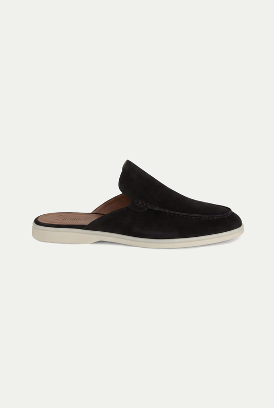Herren Mule Schwarz Wildleder Slip-On Schuhe Offene Ferse Lederfutter Komfort Freizeitschuhe