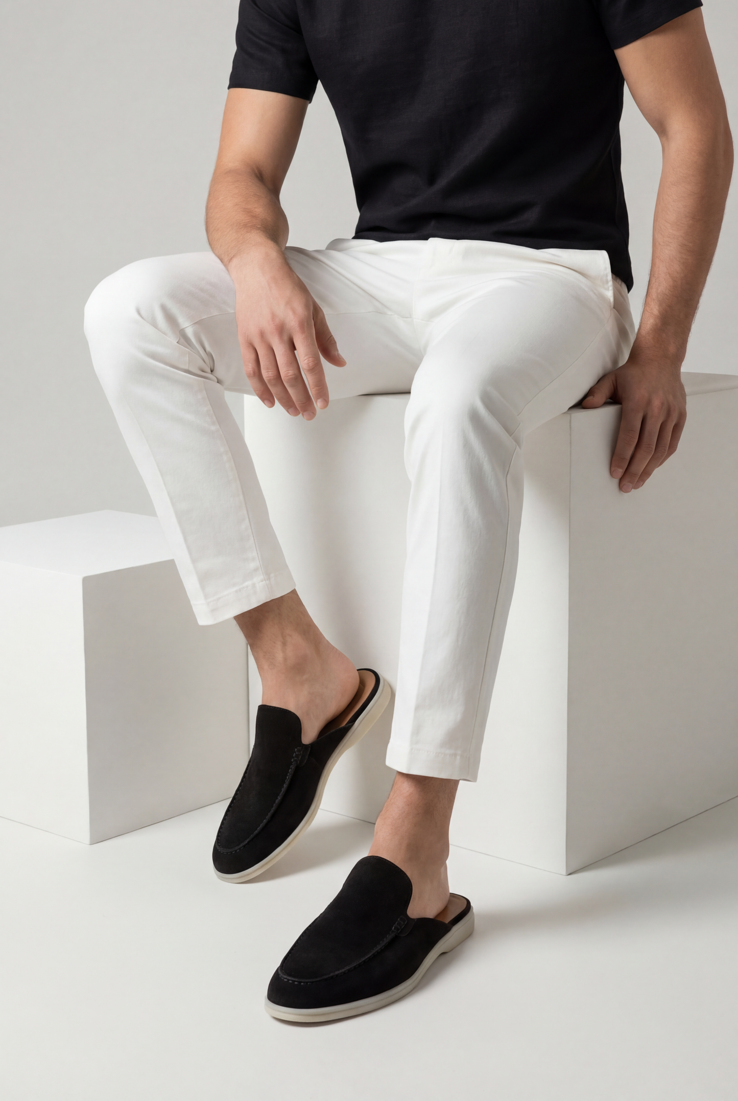 Herren Mule Schwarz Wildleder Slip-On Schuhe Offene Ferse Lederfutter Komfort Freizeitschuhe