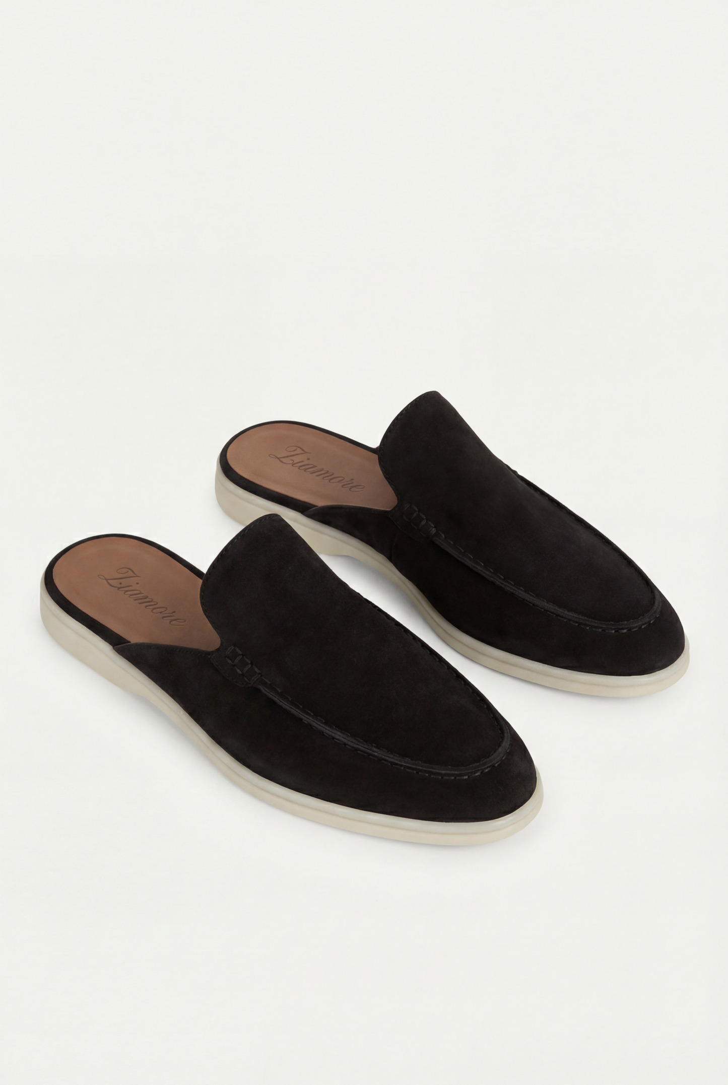 Herren Mule Schwarz Wildleder Slip-On Schuhe Offene Ferse Lederfutter Komfort Freizeitschuhe