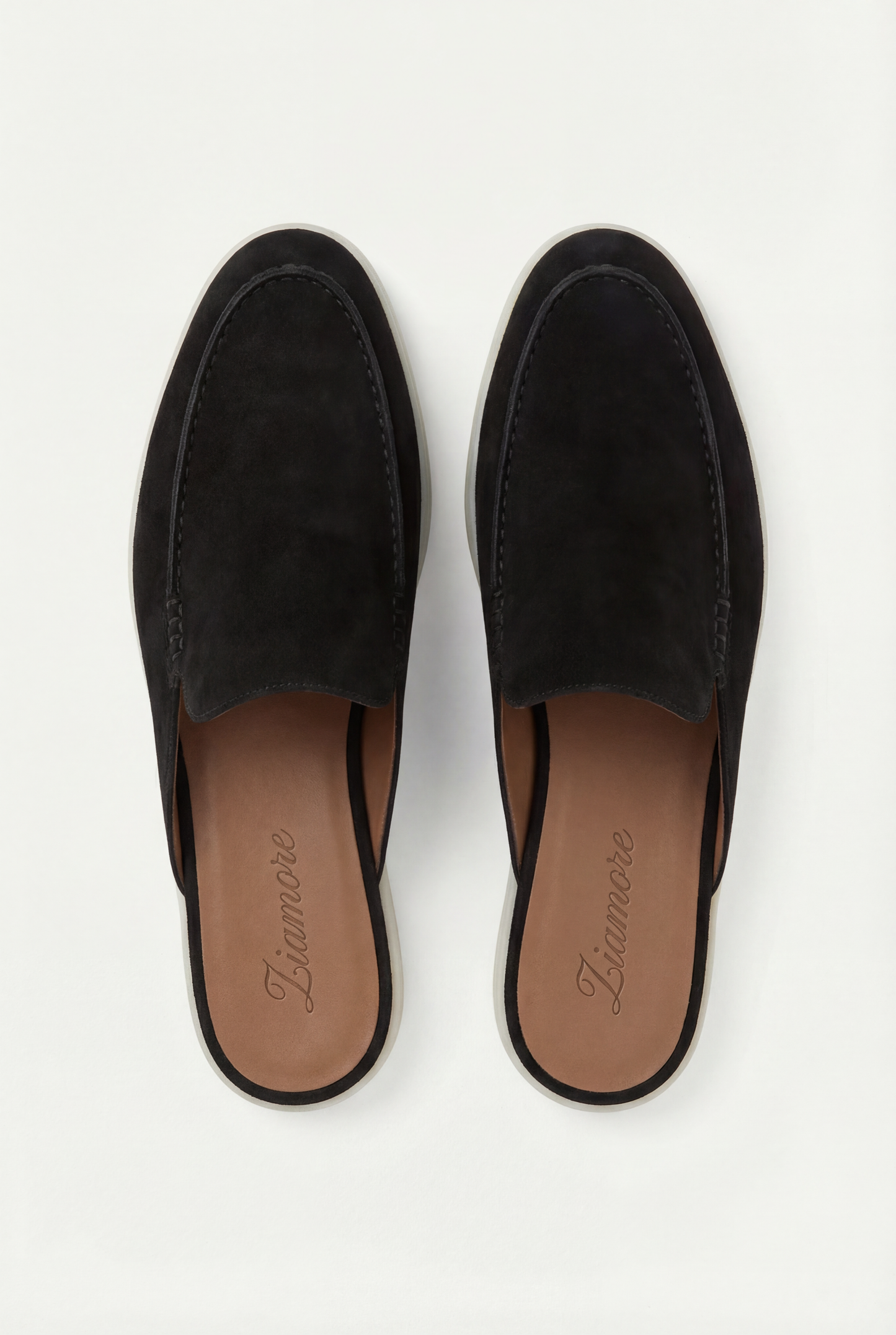 Herren Mule Schwarz Wildleder Slip-On Schuhe Offene Ferse Lederfutter Komfort Freizeitschuhe